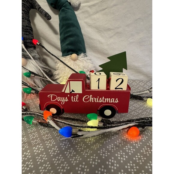 Wooden Days till Christmas Red Truck Advent Calendar Number Cubes Metal Tree - Picture 3 of 6